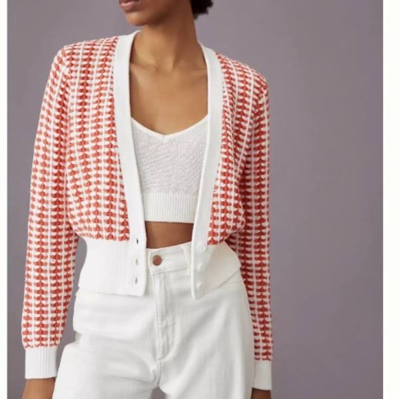 Maeve Orange and White Button Cropped Sweater Size SP Trendy ~ Cozy! - Picture 1 of 5